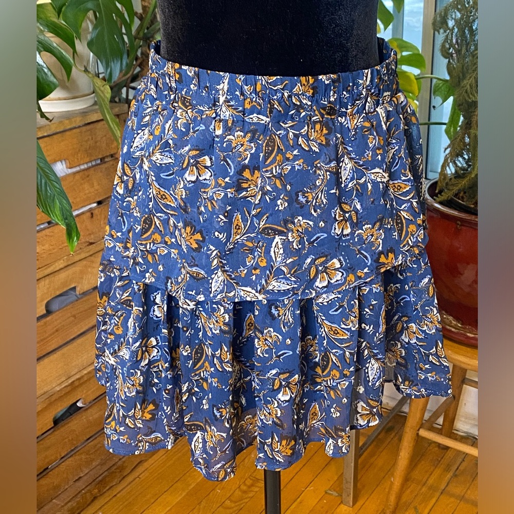 DREW Blue and Gold Floral  Skirt